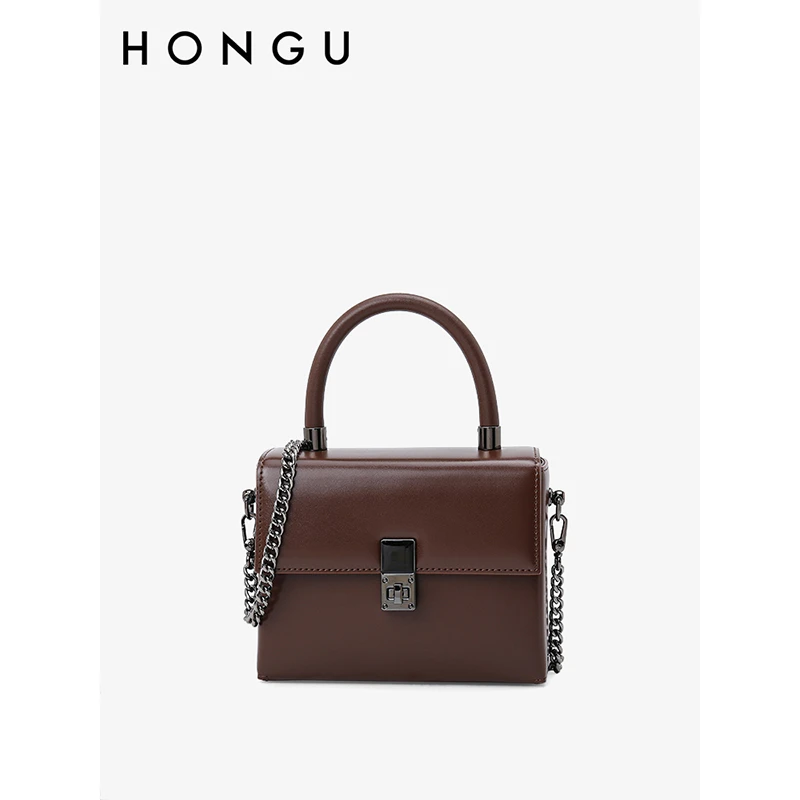 HONGU/红谷新款时尚牛皮斜挎迷你小包手提方盒包油蜡皮包H5145128