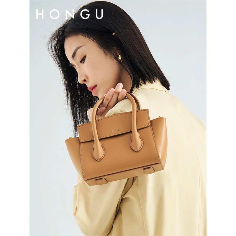HONGU/红谷包包女新款牛皮时尚休闲手拎包百搭简约通勤单肩斜跨包