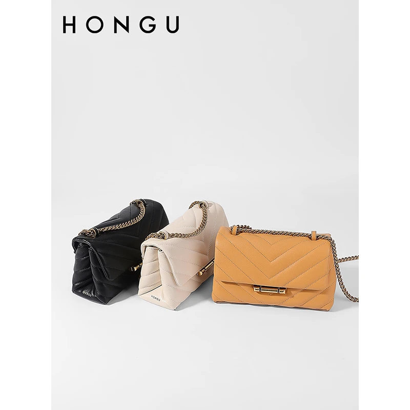HONGU/红谷新款时尚轻奢小香风女包单肩链条包设计感百搭小方包