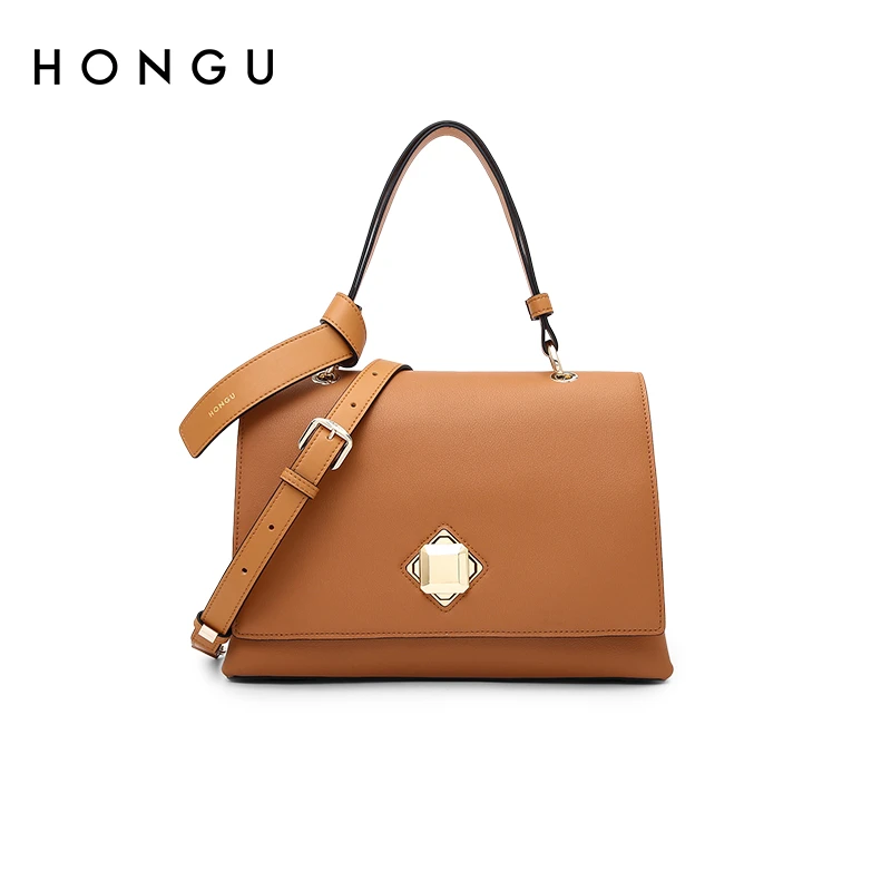 HONGU/红谷新款牛皮轻奢单肩手提包时尚手拎包女士包气质肩包3808