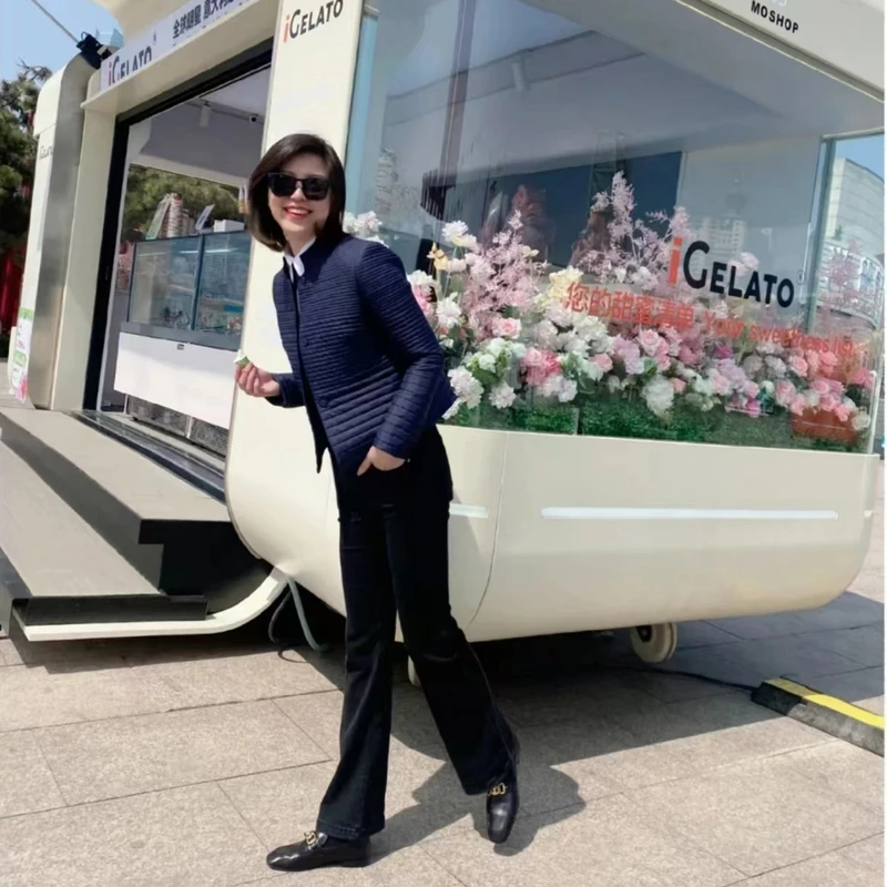 M1350气质百搭显瘦条纹设计立领外套女 衣长56 款号GY107