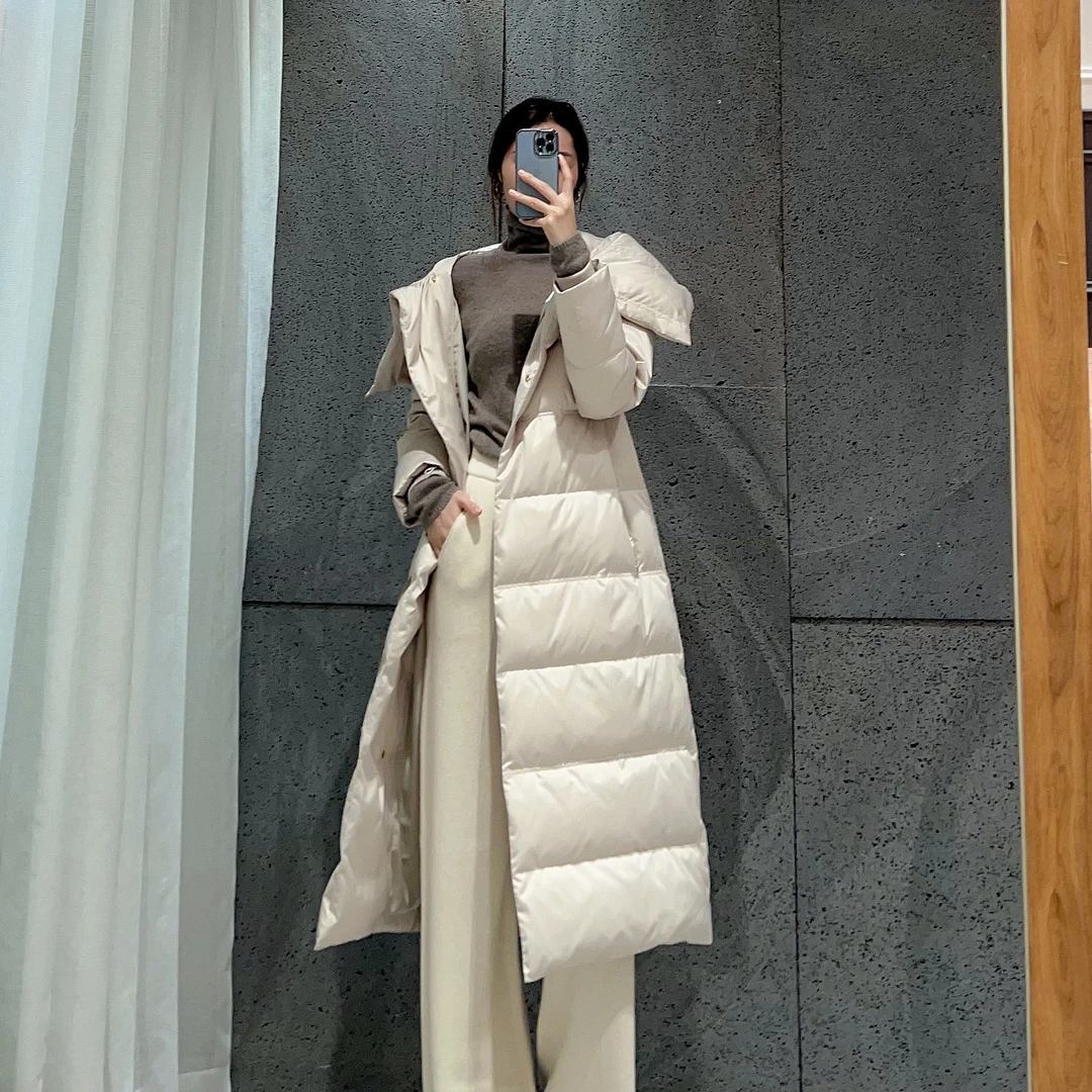 时尚百搭长款羽绒服  衣长116 款号XJ238气质收腰中长款