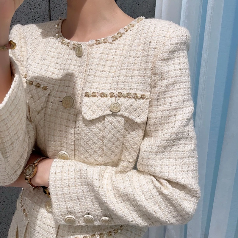 M1995早秋新款气质名媛小香风长袖连衣 裙长88秋季XJ005