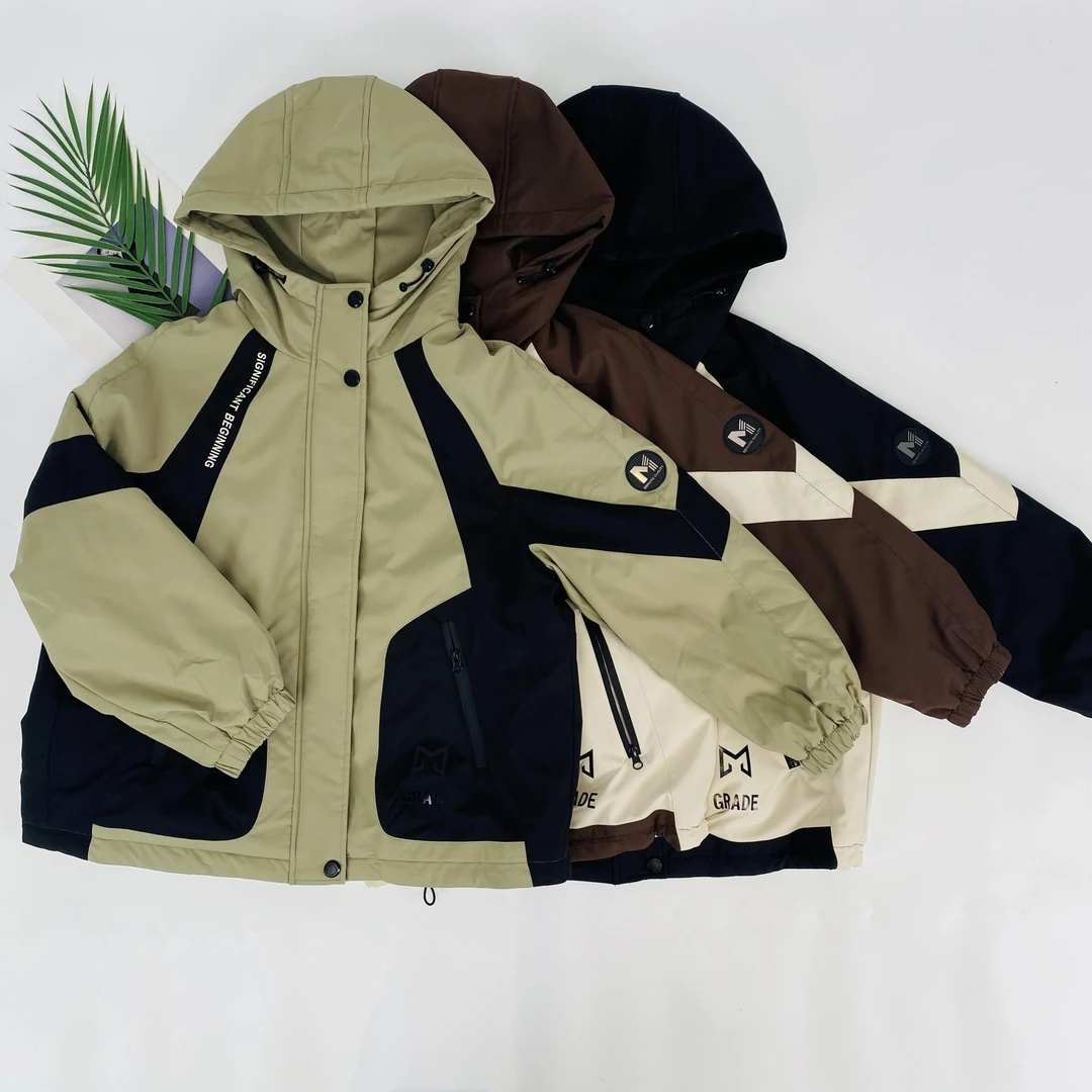 欧货撞色连帽休闲加厚保暖外套女2024冬爆款潮流宽松百搭上衣671