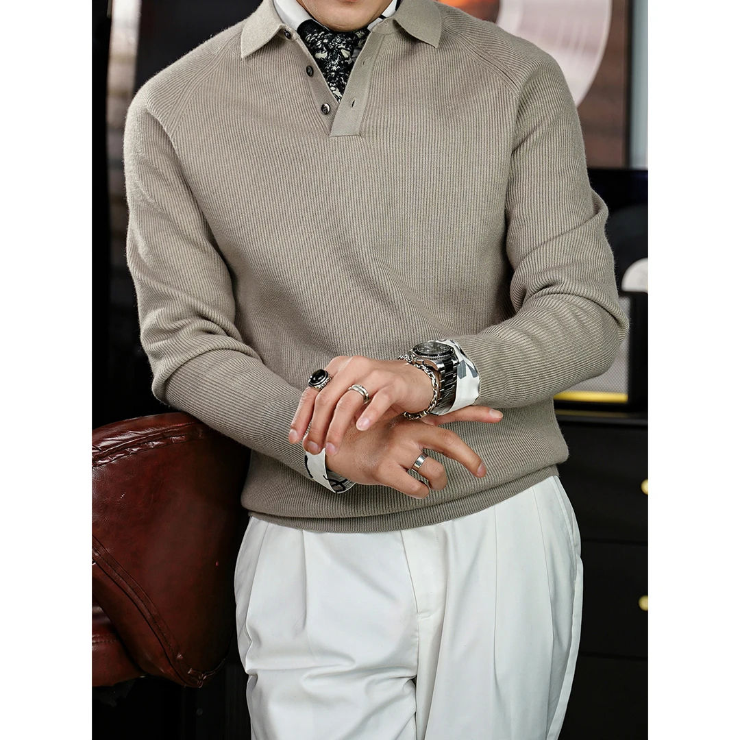 老钱风加厚款高支紧密纺针织翻领POLO男士轻熟风轻奢休闲针织外套
