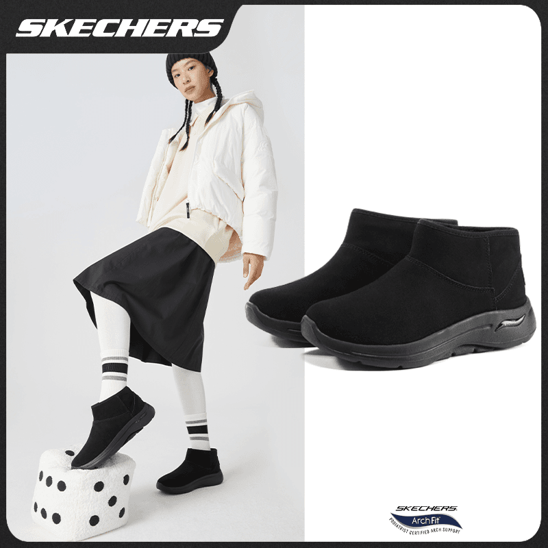 【皮革加绒】斯凯奇GOWALK百搭休闲女鞋保暖一脚蹬运动雪地靴144404