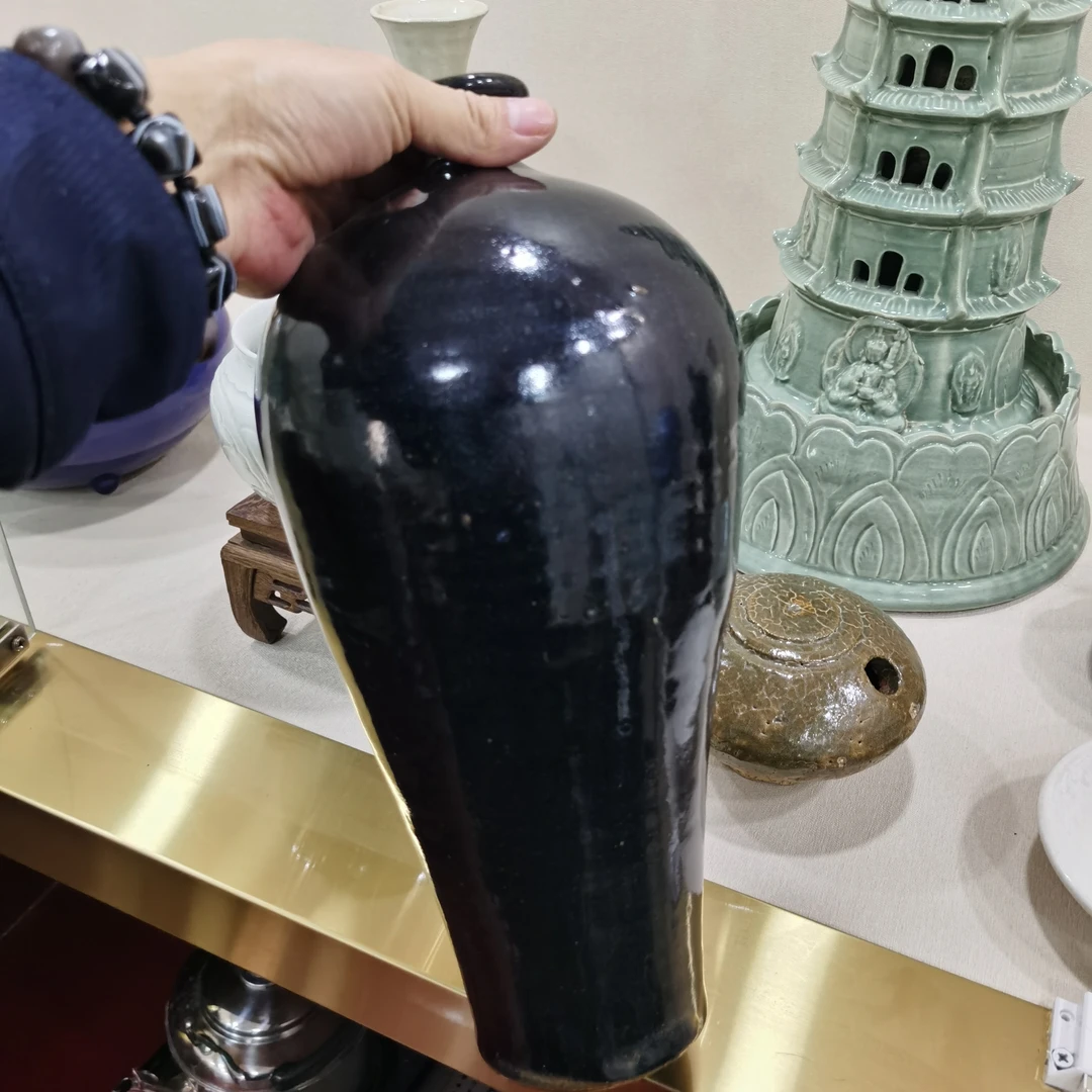 仿北宋缸瓦窑黑釉梅瓶一对