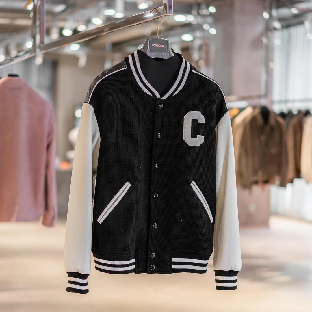 （主店）LA CALIFFA"old school 熊猫配色“ 羊毛拼小牛皮 棒球夹克