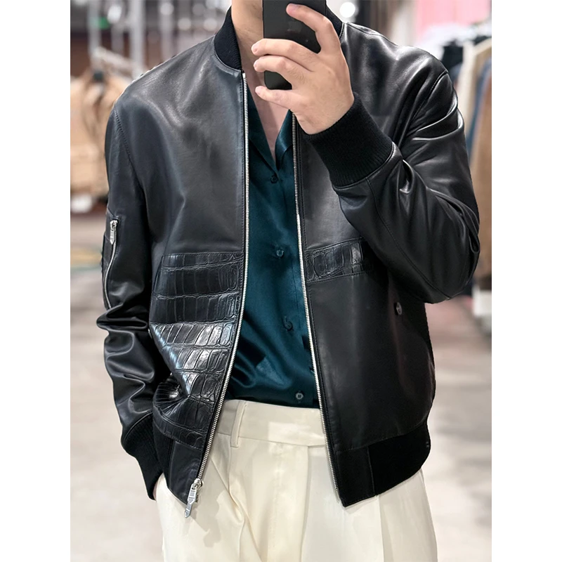 （风尚）260000爱玛“典藏版 CN尼罗鳄拼BabyCalf 胎牛皮”飞行员夹克