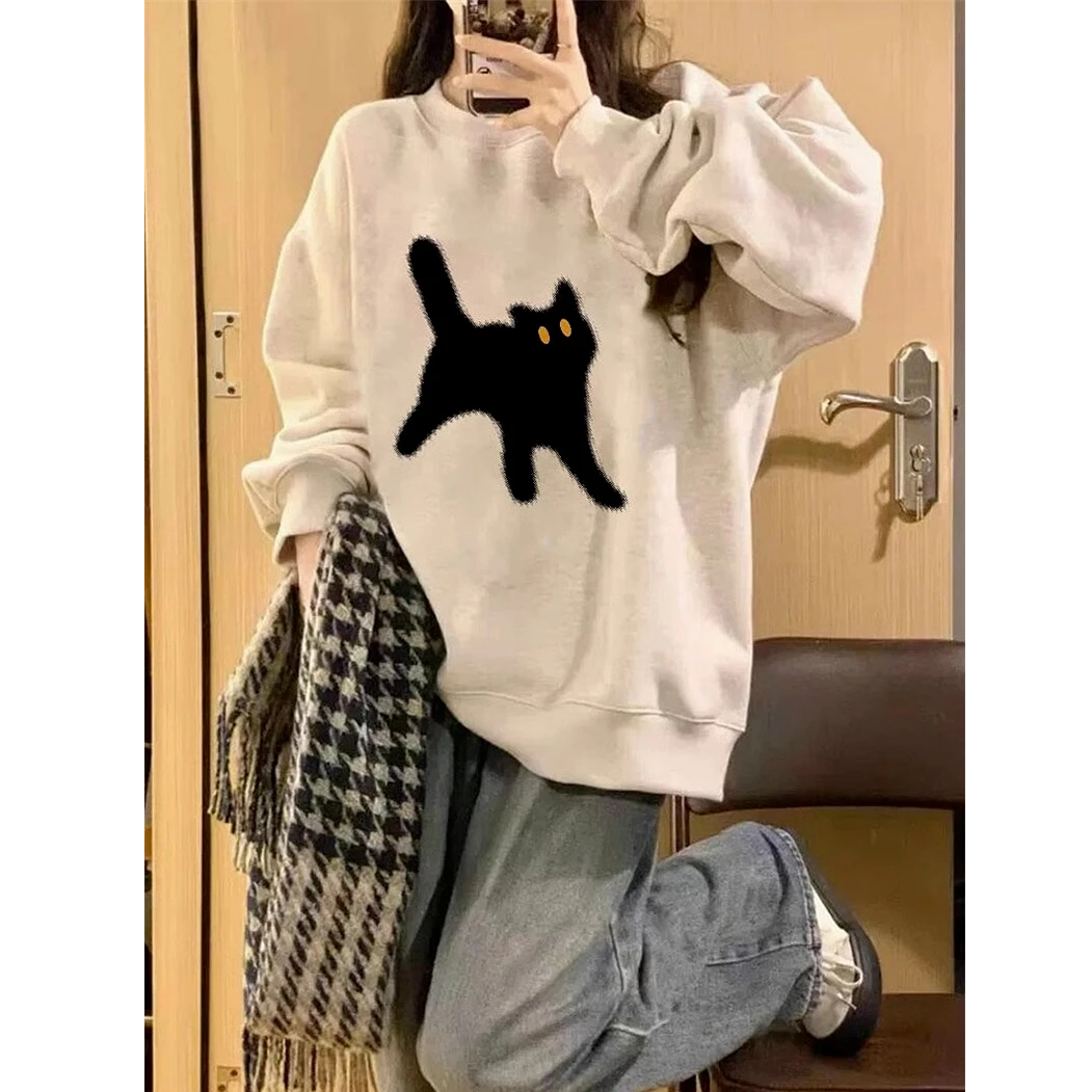 美式复古oversize卫衣女圆领小个子高级感宽松慵懒风长袖上衣外套