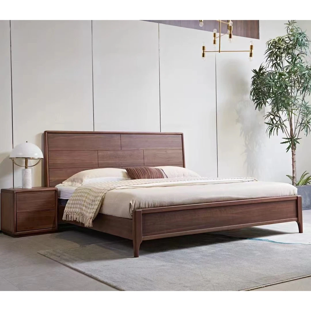 【佐词】905#北美黑胡桃家用简约大床原木实木床主卧床原木色高箱床