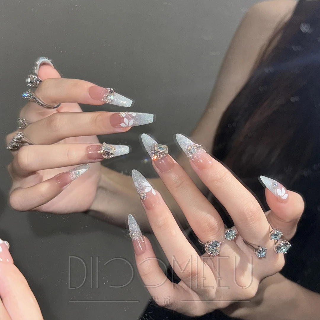 【水云间】缇觅轻奢高级薄荷猫眼手绘全华子钻纯手工可拆卸式穿戴甲