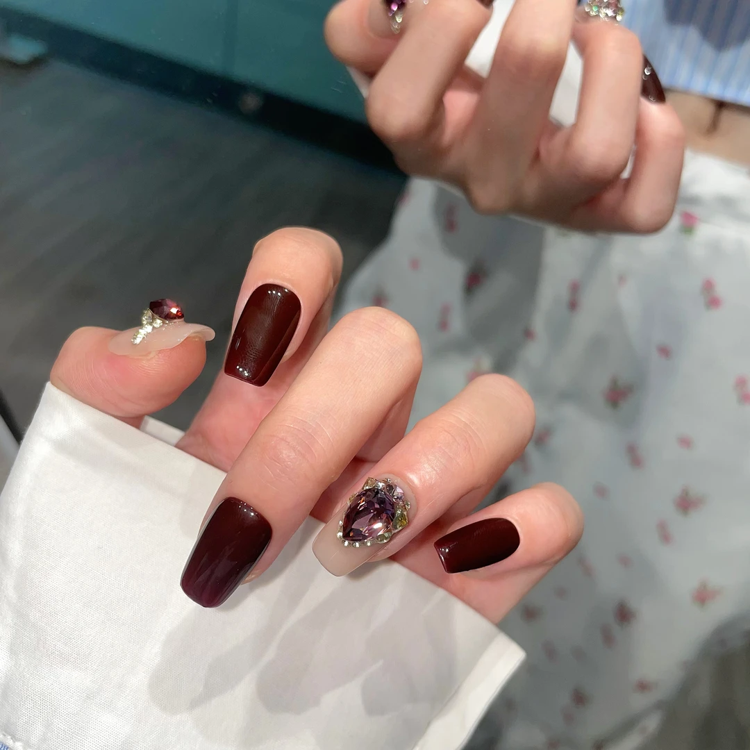 【小恶魔】轻奢简约迷情紫紫水滴尖底全华子钻纯手工可拆卸穿戴甲