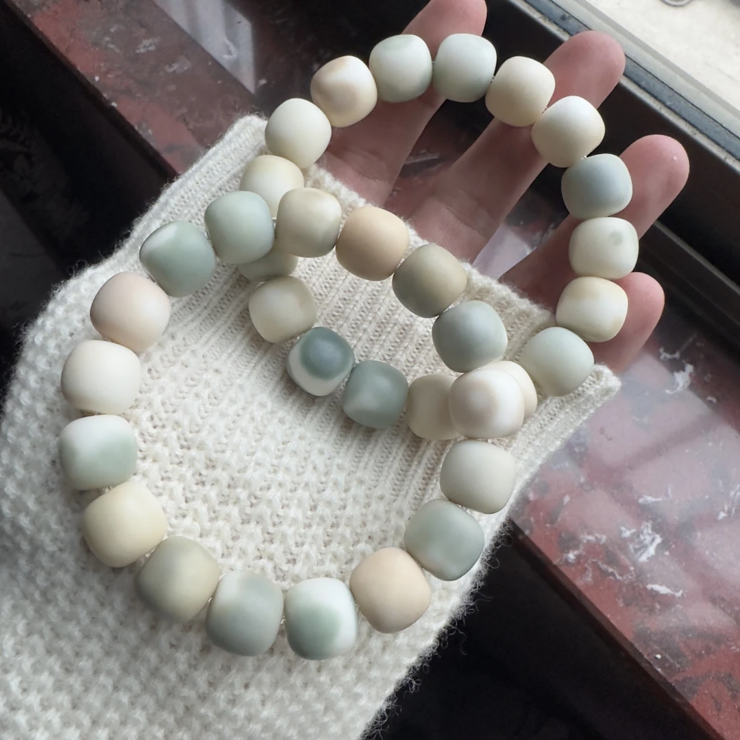 磨砂干磨菩提根海盐蓝花皮灰咖飘花原生态学生版绕指柔菩提根手串