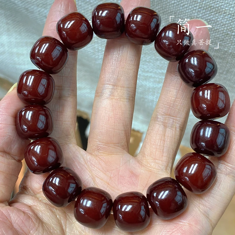朱红天然菩提手串手工桶珠男女生盘玩绕指柔酒红色14mm车厘子