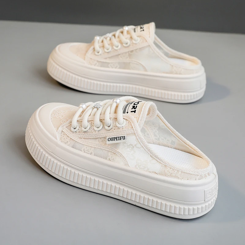 2025夏季新款百搭厚底包头外穿懒人半拖鞋女鞋夏天透气网面凉拖鞋