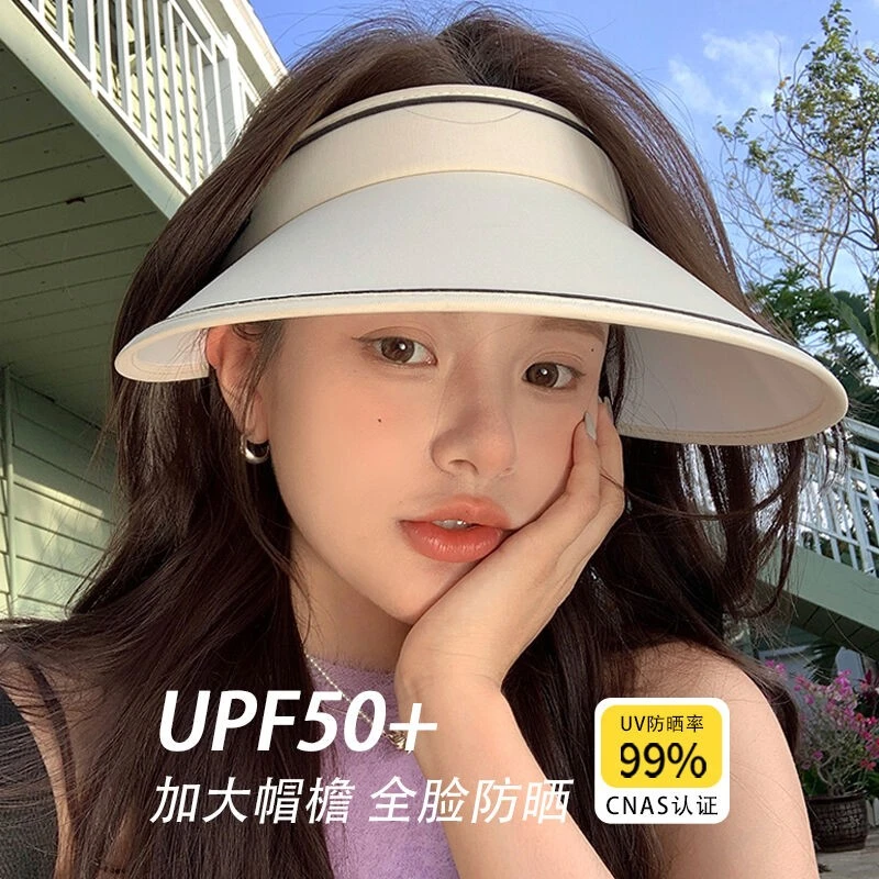 防晒太阳帽女夏季防紫外线遮阳大帽檐遮脸空顶帽透气夏日加长防护
