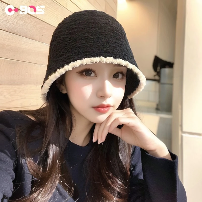 帽子女网红小香风百搭秋冬盆帽显脸小条纹渔夫帽时尚女士黑色编织