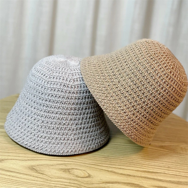 新款防晒帽女渔夫帽防晒遮阳水桶帽编织草帽针织渔夫夏天帽子网红