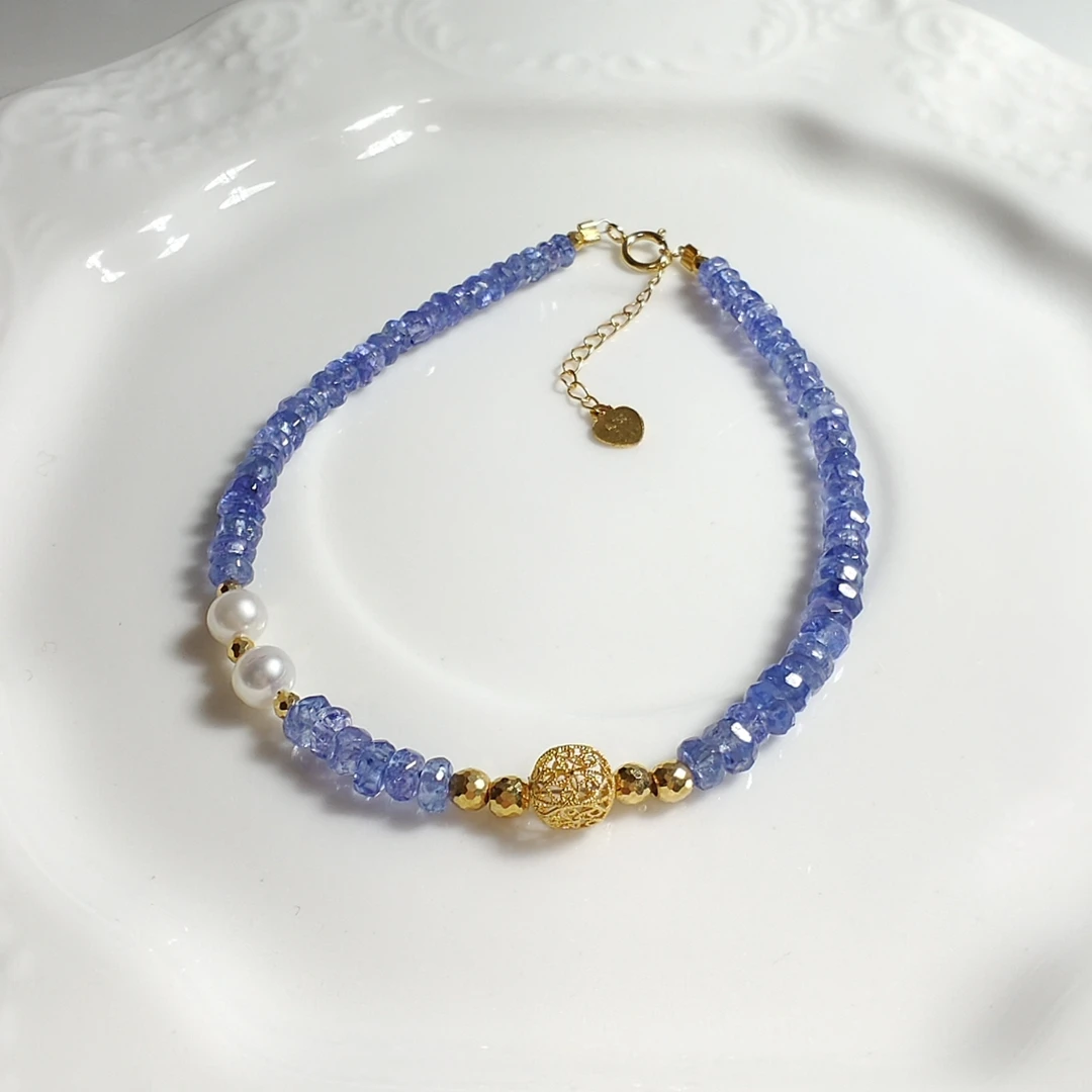 18k金淡水珍珠坦桑石手链