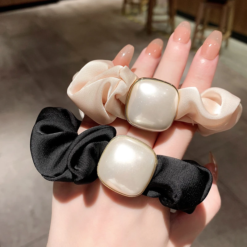 思朵 布艺发饰 珠光缎面珍珠大肠发圈女高级感百搭气质扎马尾发绳