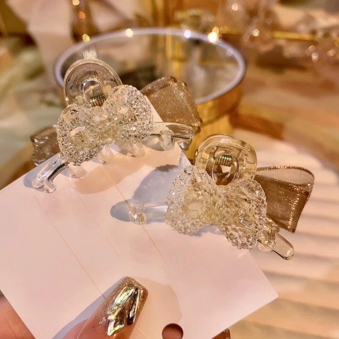 思朵 亚克力发饰 抓夹甜美满钻双面蝴蝶结小抓夹气质轻奢可爱