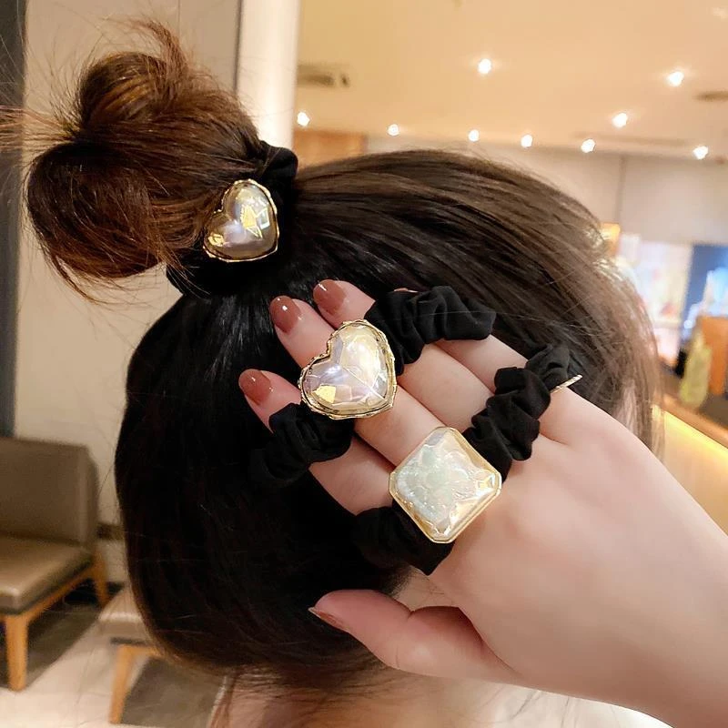 思朵 仿珍珠发饰 复古珍珠爱心大肠发圈新款气质扎马尾发绳发饰
