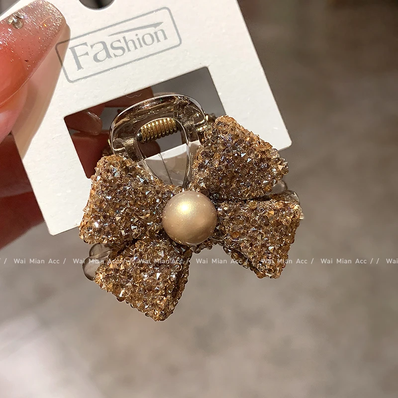 新款蝴蝶结镶钻抓夹女轻奢时尚半抓发夹气质网红侧边夹头饰