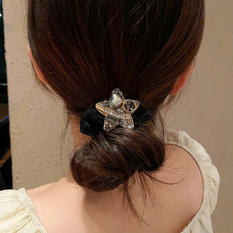 精致镶钻五角星发圈女高级时尚马尾头绳简约丸子头新款发饰