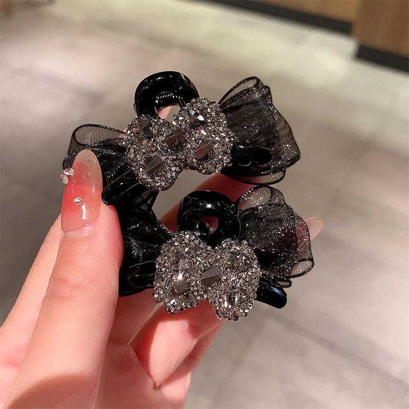 2025新款蝴蝶结水钻抓夹女网红镶钻侧边刘海夹