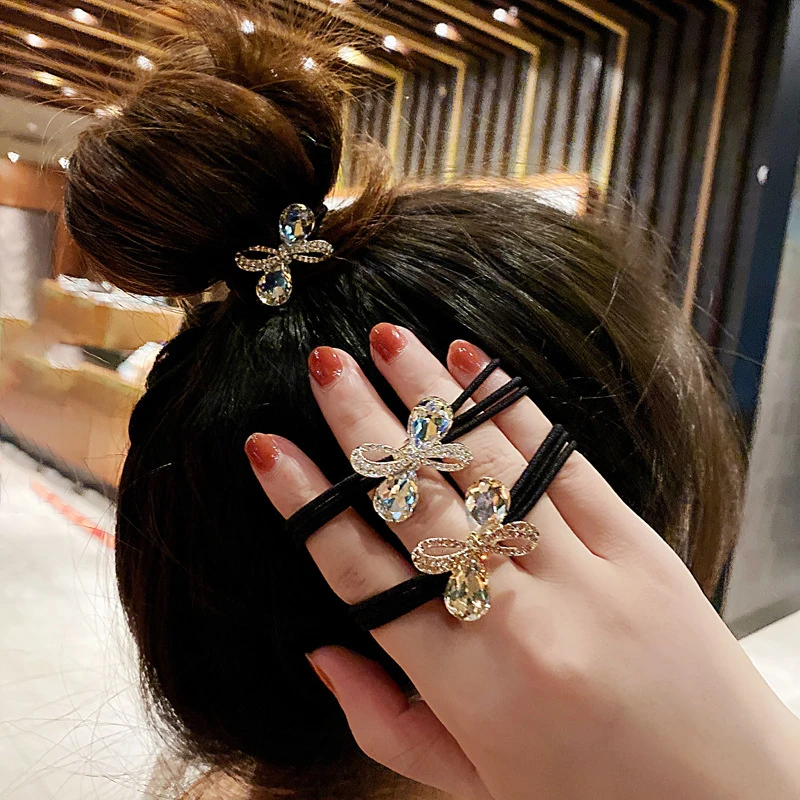 思朵 合成锆石发饰 早春新款甜美灵动百搭高级感水晶蝴蝶结发绳