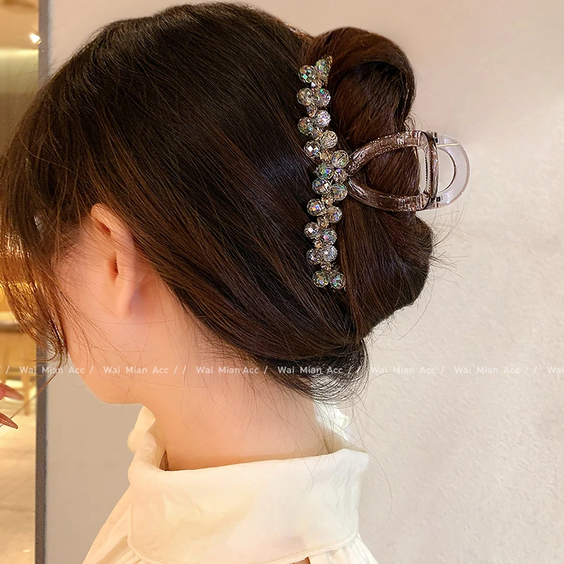 高端时尚炫彩水晶抓夹女气质高级感后脑勺盘发夹新款百搭头饰
