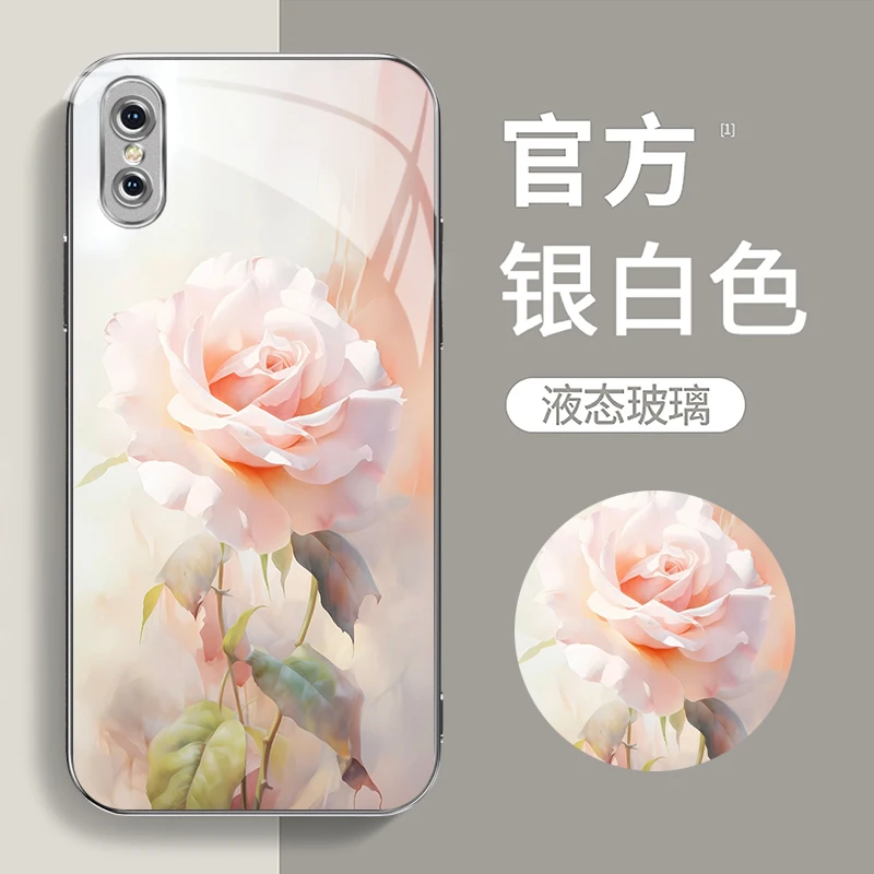 适用苹果X时尚高端大气玫瑰花电镀银全包防摔手机壳