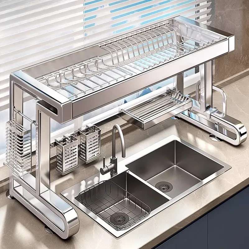 304不锈钢水槽架厨房碗碟沥水架家用台式置物架碗筷多功能收纳架