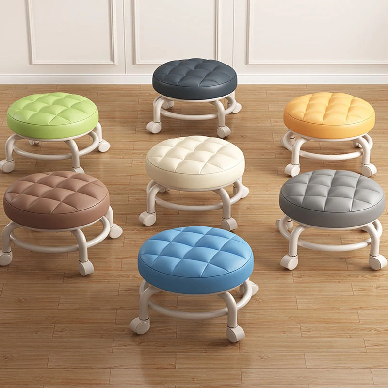 小凳子家用带滑轮轱辘儿童成人换鞋茶几万向轮可移动滚轮矮圆凳坐