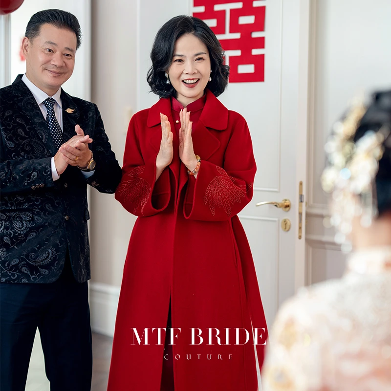 满庭芳华【凤兮】妈妈婚礼红色羊毛呢气质大衣外套喜婆婆礼服高端