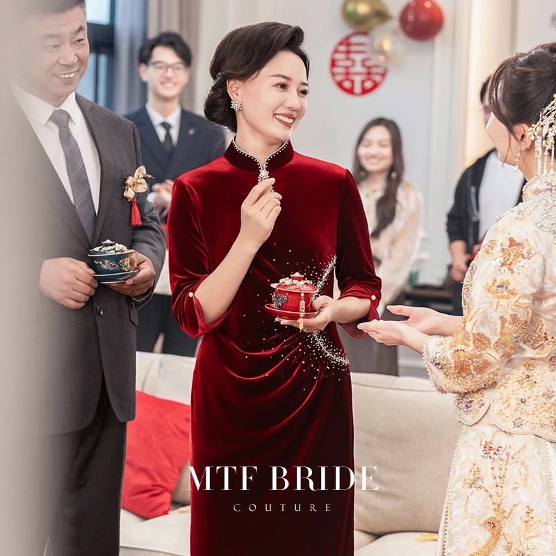 满庭芳华【斑斓】妈妈装婚宴旗袍女丝绒款喜婆婆结婚礼服秋冬新款