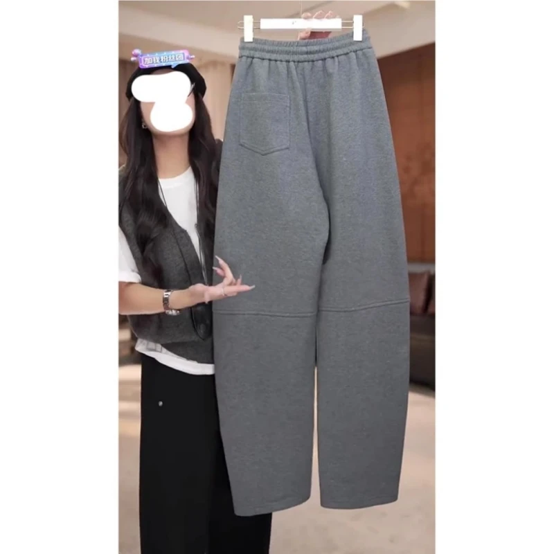 2025秋冬加绒加厚欧货镰刀卫裤女韩版休闲运动裤百搭小众设计裤子