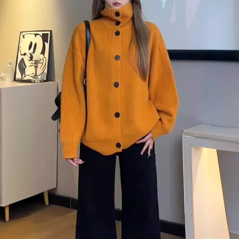 胖MM大码超好看高领毛衣外套女秋冬新款洋气宽松遮肉针织开衫上衣