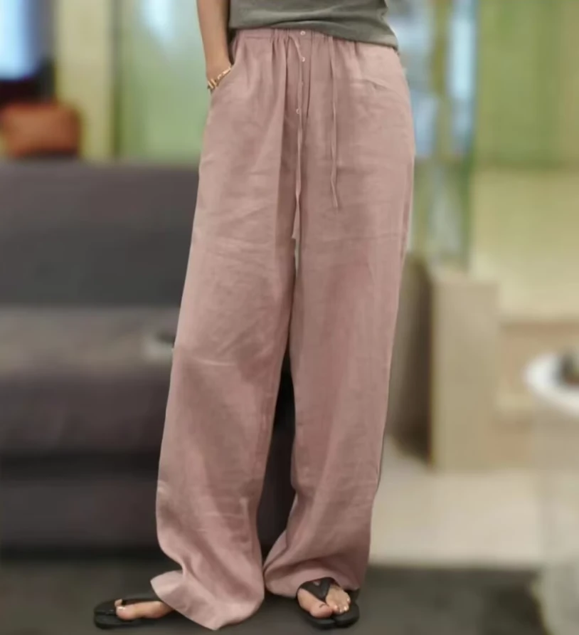 棉麻阔腿裤子女夏季垂感小众设计感慵懒休闲裤显瘦高腰宽松直筒裤