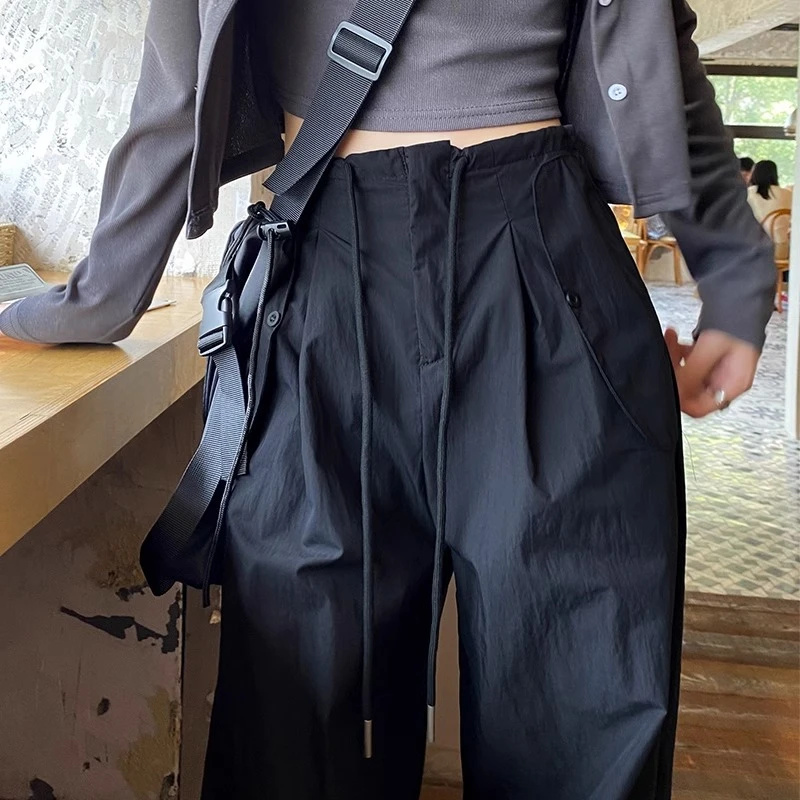 美式复古速干工装裤女夏季薄款2025新款高腰宽松垂感休闲阔腿裤子