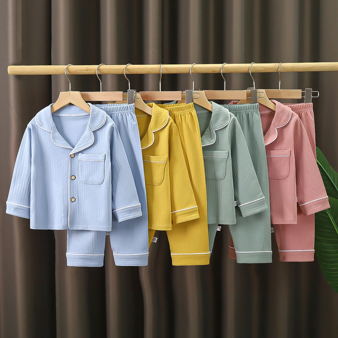 100%纯棉a类新款春秋儿童长款睡衣套装男女中小童全棉家居套装