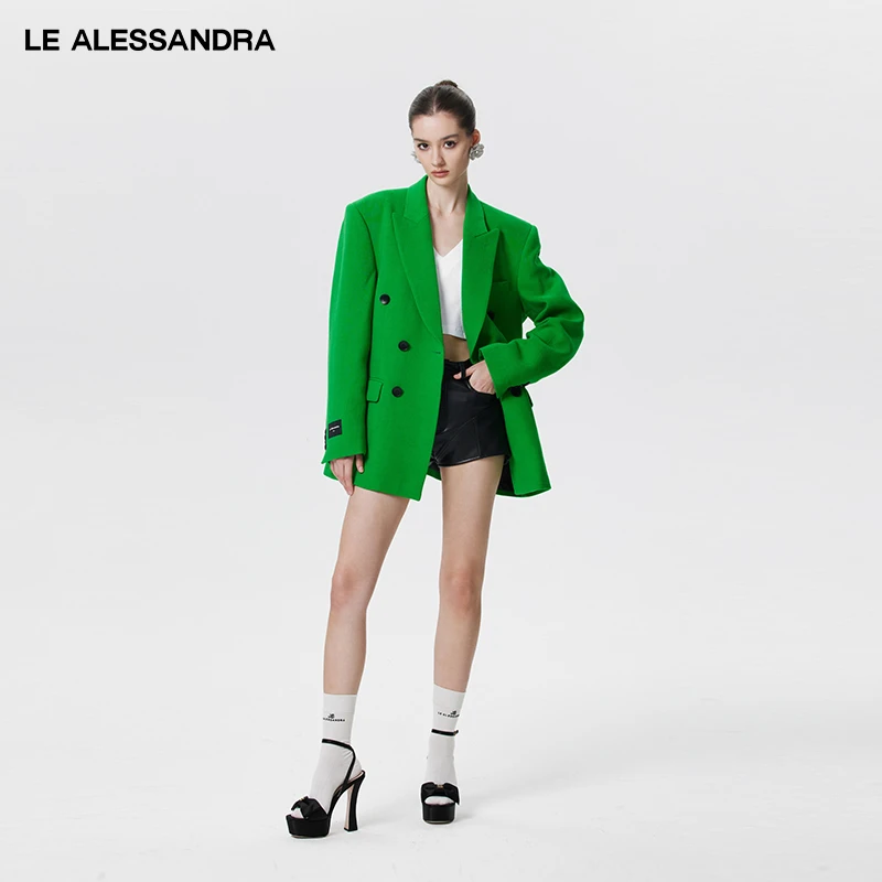 品牌直营 LE ALESSANDRA摩登都市系列粉色双排扣Oversize西装外套