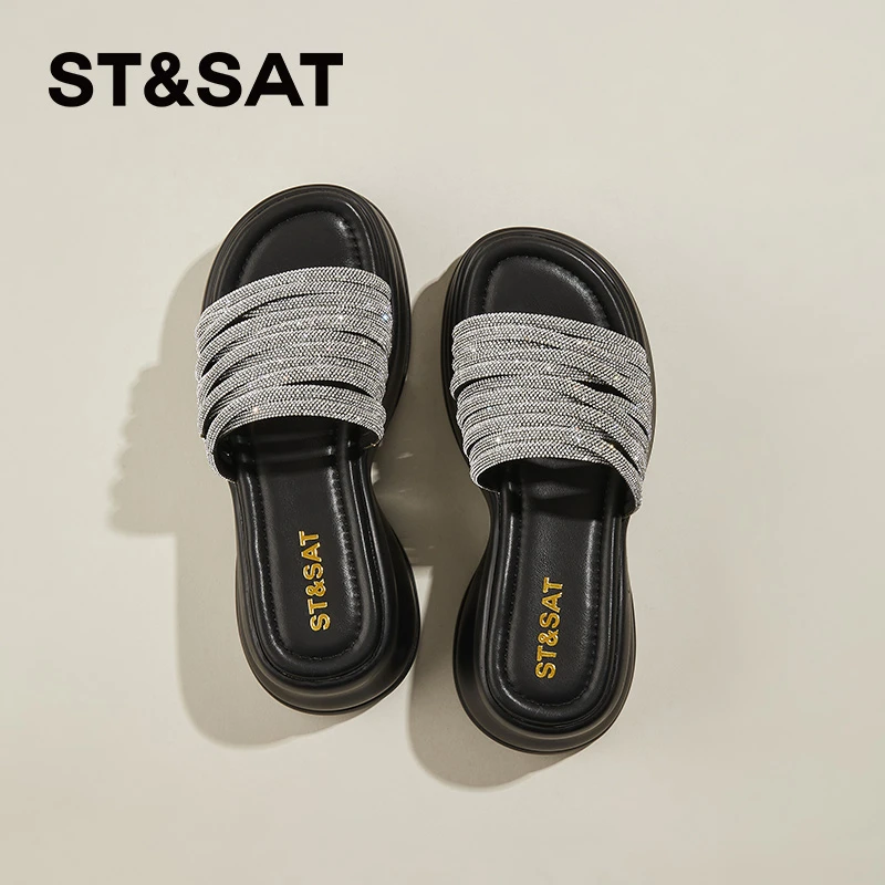 星期六厚底休闲拖鞋女2025夏季新款女士露趾一字拖外穿松糕底凉鞋