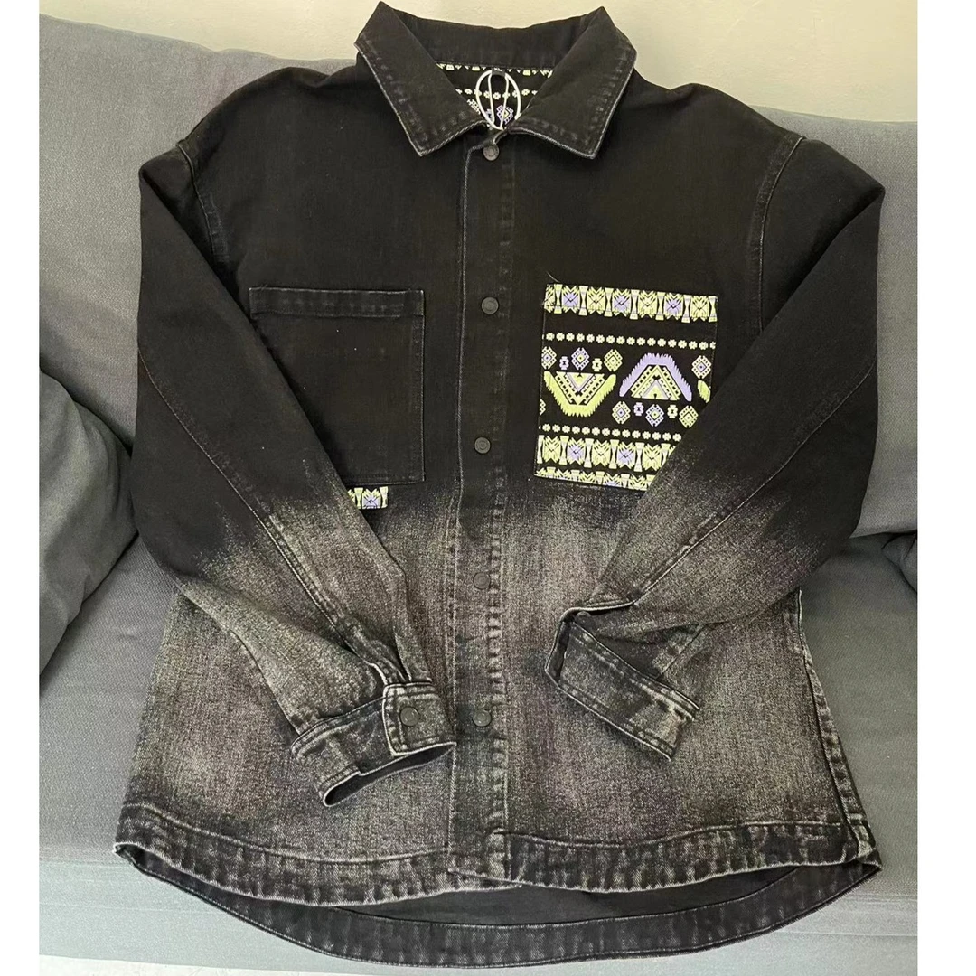 2023年新款高品质潮牌牛仔衬衫夹克印花灰色春秋款