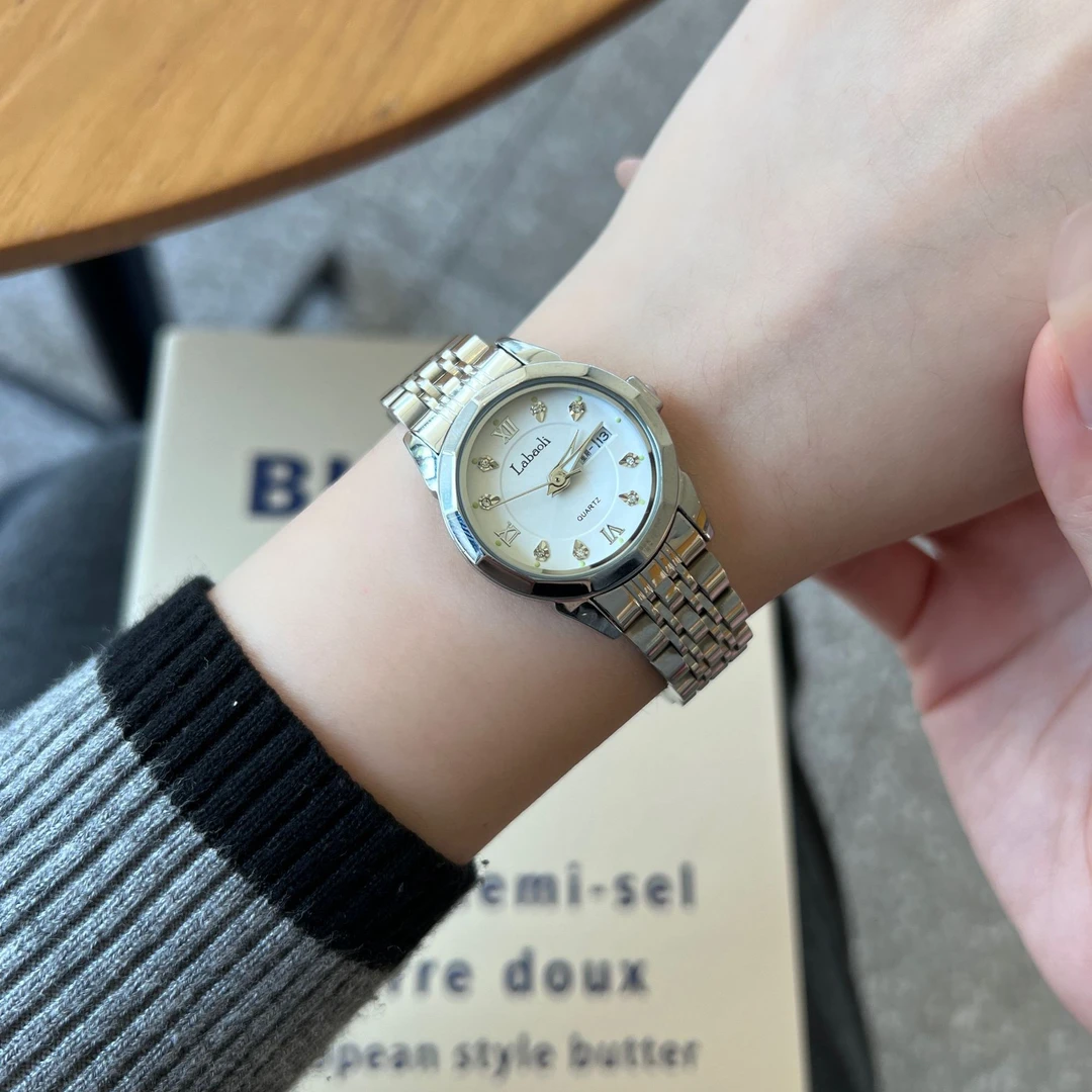 labaoli/拉宝丽银气球*复古石英女表双日历