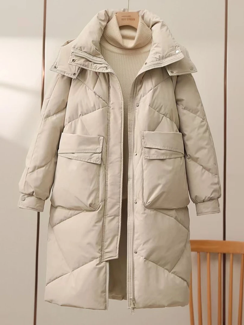 秋冬新款2023新款中长款羽绒服女韩版宽松羽绒服冬季加厚保暖爆