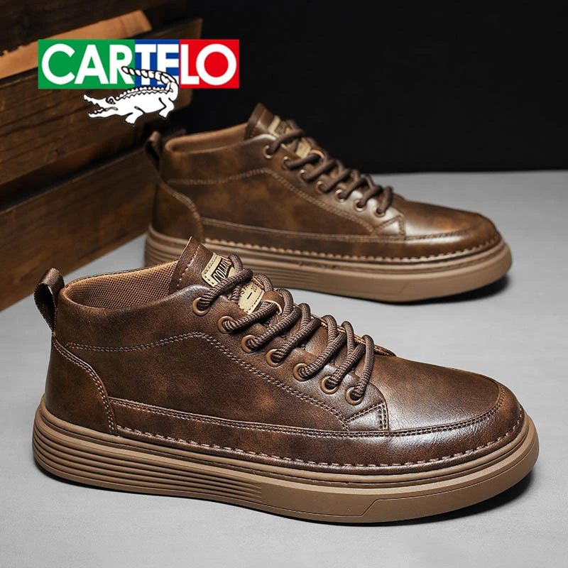CARTELO/卡帝乐鳄鱼男秋冬季中帮休闲皮鞋运动工装靴复古软底短靴