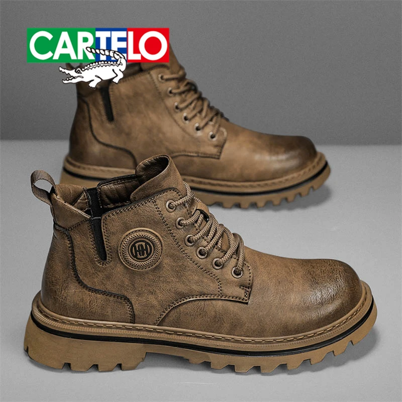 CARTELO/卡帝乐鳄鱼马丁靴男高帮冬季英伦风复古防水机车工装靴男