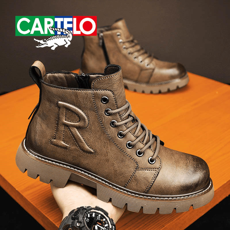 cartelo/卡帝乐鳄鱼 /马丁靴男款秋冬季高帮美式复古英伦风休闲皮靴